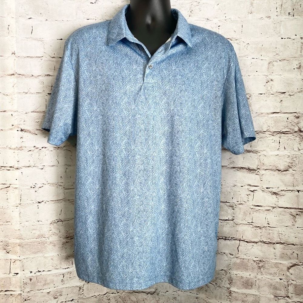 PGA Tour Blue Leaf Design Polo Shirt Short Sleeve Collared Men’s Size Large